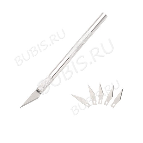 Нож скальпель канцелярский 140*8мм с лезвиями 39*8*0,5мм серебристый (сталь) (инструменты для бижутерии) 