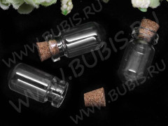 (СКИДКИ!!!) Бутылочка 52 с пробкой С ОКРУГЛЫМ ДНОМ 1,8мл 32*13*13мм прозрачная (стекло) (5шт.)