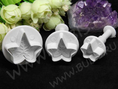 Плунжер 05 Листики виноградные набор 3,5*3,5см, 3*3см и 2,5*2,5см белый (пластик) (инструменты для моделирования) (3шт.)