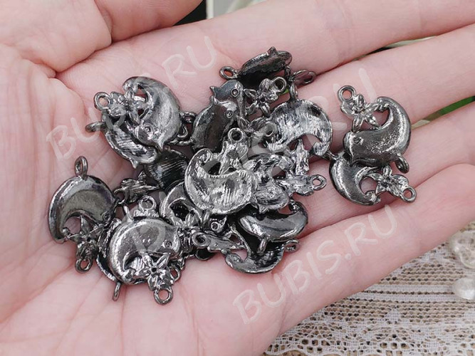 Подвеска Птичка 13 коннектор с цветочком 24*18,5*3мм чёрный никель (литьё)