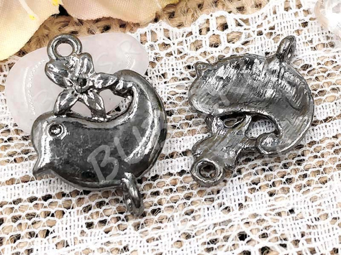 Подвеска Птичка 13 коннектор с цветочком 24*18,5*3мм чёрный никель (литьё)