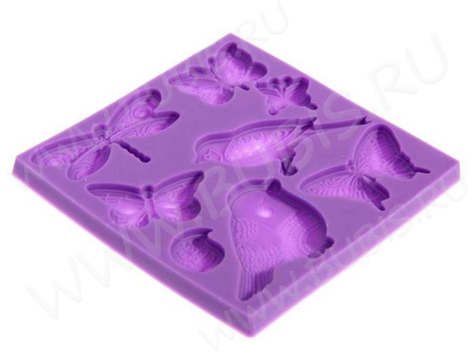 Молд 006 Бабочки и Птички 8*8*0,55см сиреневый (силикон) (инструменты для моделирования)