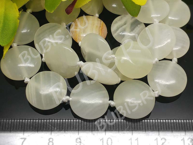 Бусина каменная Круг 29 16*16*6,5мм Мраморный Оникс светлый (камни)