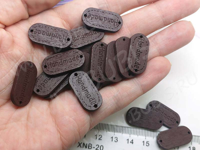 Бусина Овал 03 коннектор "Hand made" 24*12*2,5мм т.коричневый (дерево)