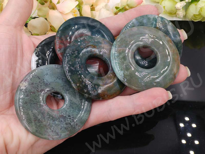 Кулон 0866 Бублик 50*50*6,5мм Агат Индийский (камни)