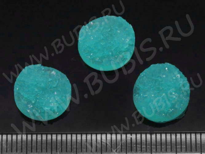 Кабошон декоративный 19 Круг с кристаллами 12*12*4,5мм голубо-бирюзовый НЕпрозрачный (резин)
