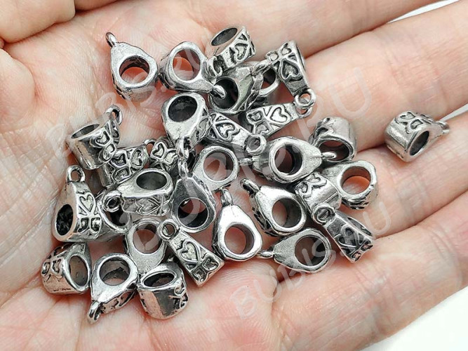 Бусина с петлёй 078 Бейл треугольный 12*8*6мм античное серебро (литьё)