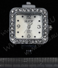 Заготовка для часов 085 квадратная 35,8*27,5*7,8мм цвет платины и прозрачные стразы (часы)