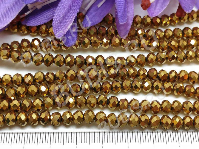 (СКИДКИ!!!) Бусина Абакус гранёный 6*6*4,5мм Хрусталь т.золотистый непрозрачный (имитация Сваровски) (10шт.)