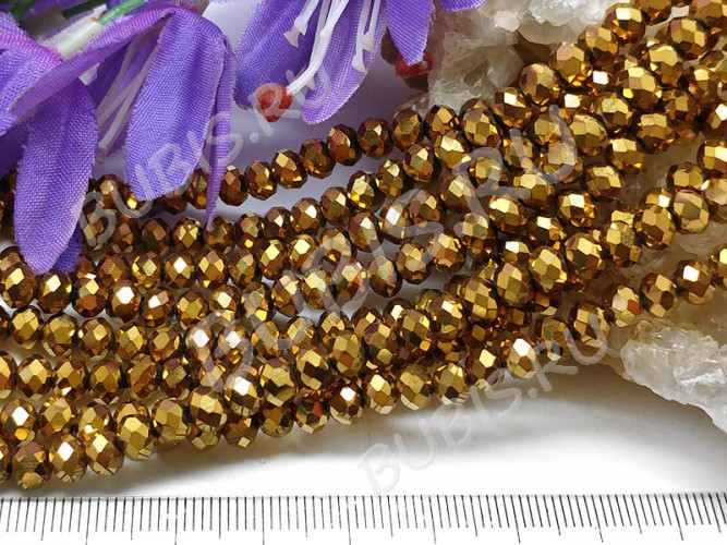 (СКИДКИ!!!) Бусина Абакус гранёный 6*6*4,5мм Хрусталь т.золотистый непрозрачный (имитация Сваровски) (10шт.)
