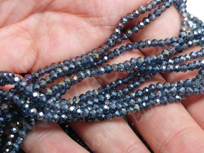 Бусина кристалл гранёный абакус 3*3*2мм стальной синий с АВ прозрачный (имитация Сваровски) (50шт.)