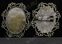Основа (заготовка) для броши №14 булавка с сеттингом 30*21,5мм Овал 39,5*32,5*6,7мм античная бронза (Iron и литьё)