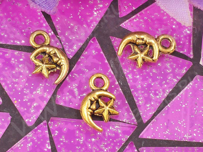 (СКИДКИ!!!) Подвеска Луна 02 двусторонняя со звездой 12*7,5*2мм античное золото (литьё) (10шт.)