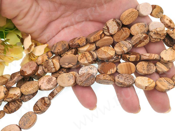 Бусина каменная Овал 65 15*10*4мм Яшма пейзажная натуральная (камни)