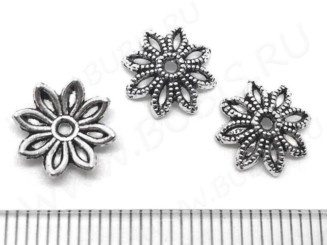 (ОПТ) 218 Шапочка цветочек ажурный 10,5*10*2,8мм античное серебро (литьё) (50шт)
