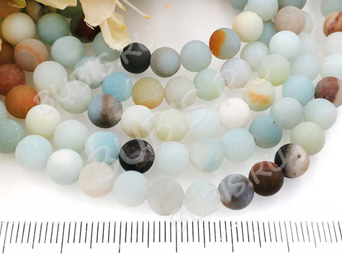 (ОПТ) Бусина округлая 6мм МАТОВАЯ Амазонит натуральный (камни) (НИТЬ)