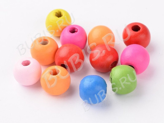 (СКИДКИ!!!) Бусина Округлая 13*14мм МИКС яких цветов (дерево) (30шт.)