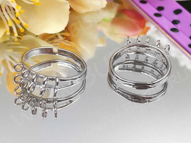 Основа (заготовка) для кольца 024 18мм с 10ю петельками цвет платины (Brass)