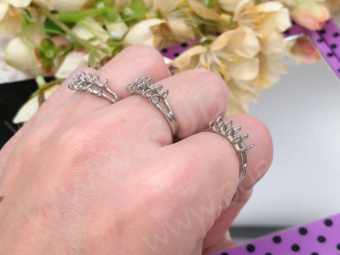 Основа (заготовка) для кольца 024 18мм с 10ю петельками цвет платины (Brass)