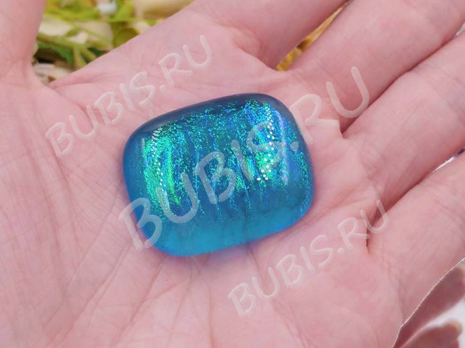 Кабошон Фьюзинг 126 Прямоугольный 35*27*8мм Дихроик зеленый с полосками на голубом фоне