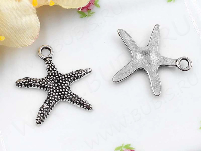 (СКИДКИ!!!) Подвеска Морская звезда 01 19,3*18,8*1,9мм античное серебро (литьё) (10шт.)