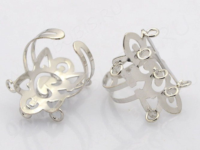 Основа (заготовка) для кольца 155 18мм ажурная с 7ю петельками цвет платины (Iron)