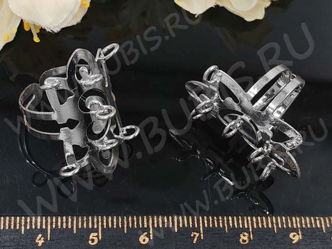 Основа (заготовка) для кольца 155 18мм ажурная с 7ю петельками цвет платины (Iron)