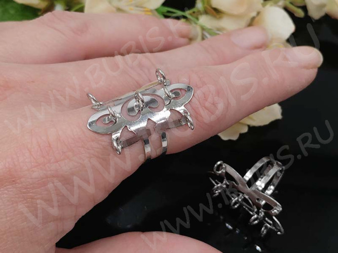 Основа (заготовка) для кольца 155 18мм ажурная с 7ю петельками цвет платины (Iron)