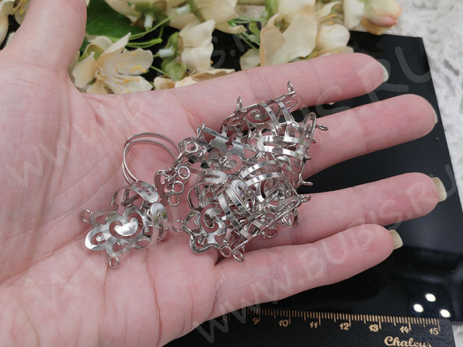 Основа (заготовка) для кольца 155 18мм ажурная с 7ю петельками цвет платины (Iron)