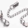 Купить Замочек карабин №081 с концевиками (3,2мм) и удлиняющей цепочкой с сердечком цвет платины (Хирургическая сталь) с доставкой по России