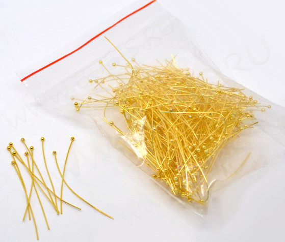 Штифт с ШАРИКОМ 50*0,6мм золотистый (Brass) (10шт.)