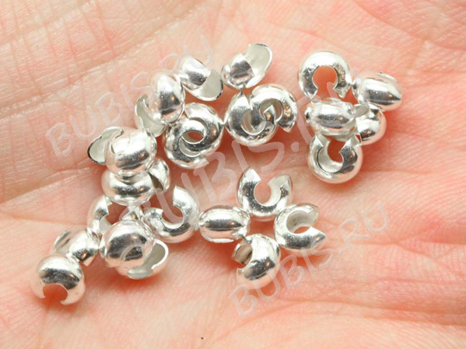 Обжимная бусина 02 маскировочная разъёмная покрывная 4*2,7мм серебристая (Brass)(20шт)