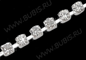 Цепочка C32 СТРАЗОВАЯ 2*2мм серебристая (Brass) (50см)