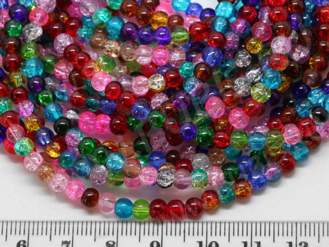 Бусина округлая "Лёд" 4мм яркий МИКС прозрачный (стекло кракле) (НИТЬ)