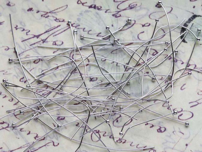 Штифт с ШАРИКОМ 45*0,5мм цвет платины (Brass) (10шт.)