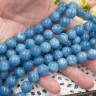 Купить (ОПТ) Бусина округлая ГЛАДКАЯ 12мм Кварцит т.голубой (имитация Аквамарина) (камни) (НИТЬ) с доставкой по России