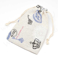 Мешочек холщовый 08 14*10см льняной с печатями (ткань) (упаковка для украшений)