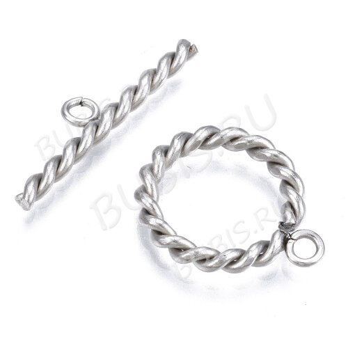 178 Тоггл округлый витой 18*15мм и 23*5мм цвет платины (Хирургическая сталь)