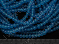 Бусина округлая матовая 4мм т.голубо-бирюзовая полупрозрачная (стекло) (50шт.)