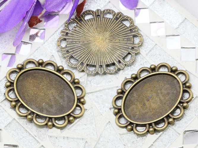 Подвеска-сеттинг Овал 40 коннектор (сеттинг 25*18мм) 35,5*28*2мм античная бронза (литьё)