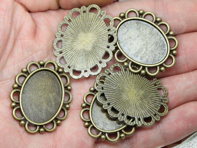 Подвеска-сеттинг Овал 40 коннектор (сеттинг 25*18мм) 35,5*28*2мм античная бронза (литьё)