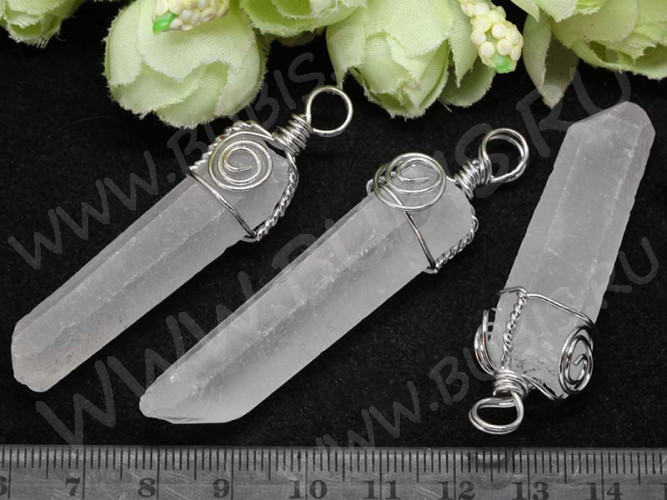 Кулон 0675 Горный хрусталь в проволоке 59*10*10мм (камни)