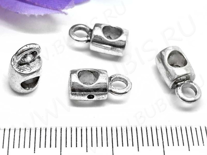 Бусина с петлёй 079 Бейл Трубочка 13*6,5*6мм античное серебро (литьё)