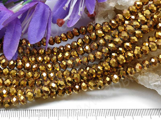 (ОПТ) Бусина Абакус гранёный 6*6*4,5мм Хрусталь т.золотистый непрозрачный (имитация Сваровски) (100шт.)