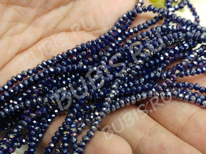 Бусина кристалл гранёный абакус 3*3*2мм стальной т.синий с АВ полупрозрачный (имитация Сваровски) (50шт.)