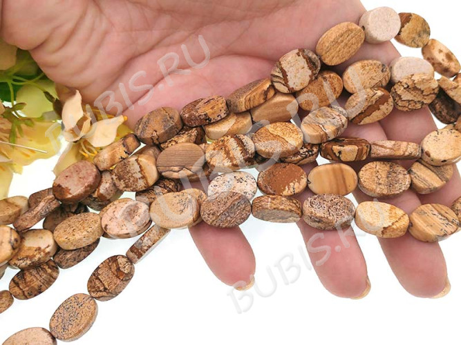 (СКИДКИ!!!) Бусина каменная Овал 65 15*10*4мм Яшма пейзажная натуральная (камни) (10шт.)