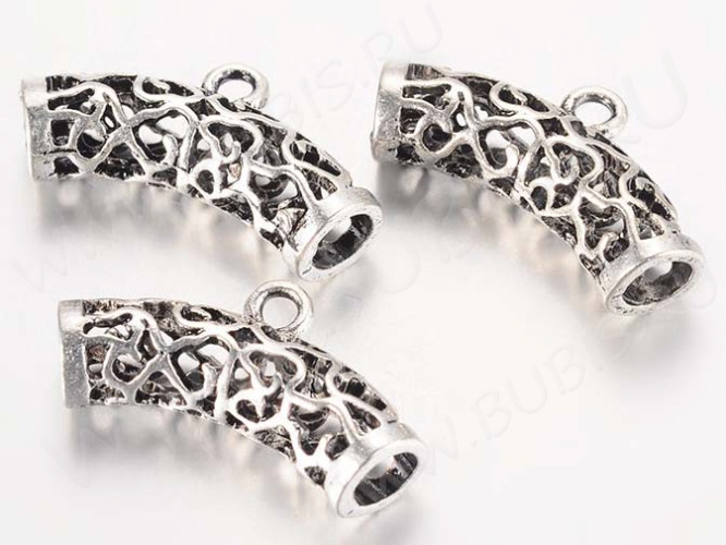 Бусина с петлёй 097 Бейл трубочка ажурная 25,5*13*6,5мм античное серебро (литьё)