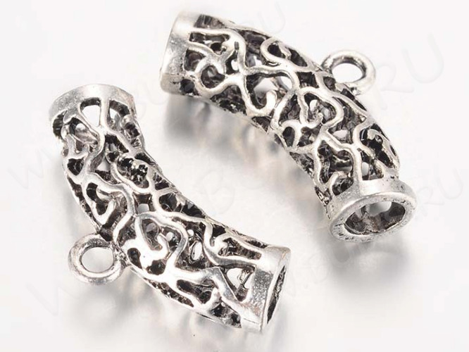 Бусина с петлёй 097 Бейл трубочка ажурная 25,5*13*6,5мм античное серебро (литьё)