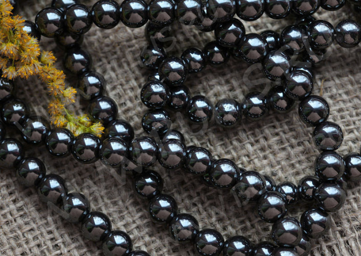 (ОПТ) Бусина округлая 8мм Гематит (камни) (НИТЬ)