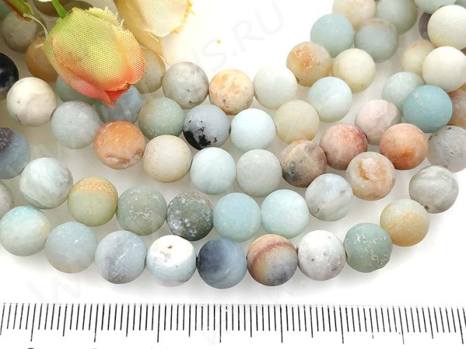 (ОПТ) Бусина округлая 8мм МАТОВАЯ Амазонит натуральный (камни) (НИТЬ)